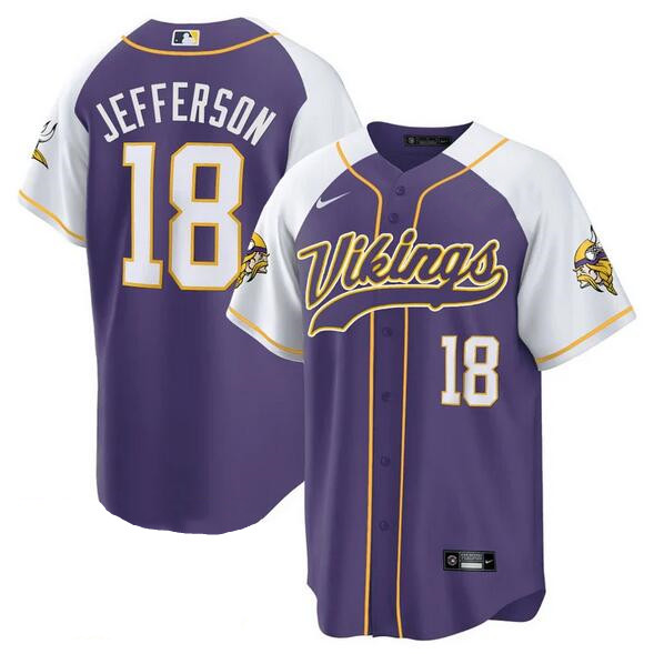 Men's Minnesota Vikings #18 Justin Jefferson Purple/White Cool Base Stitched Baseball Jersey
